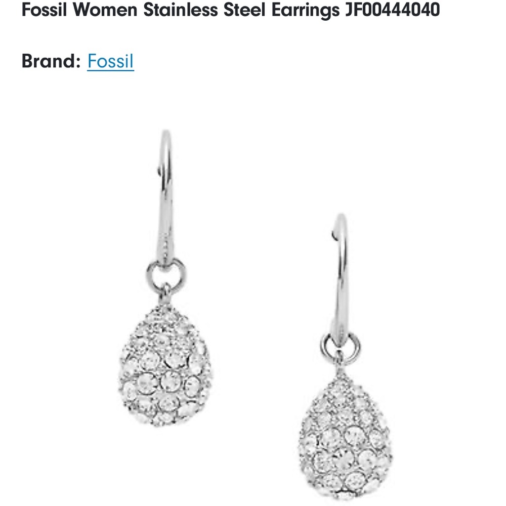 NWT Fossil Long Live Vintage Crystal Teardrop Earrings Stainless Steel Rose Gold - Picture 2 of 14